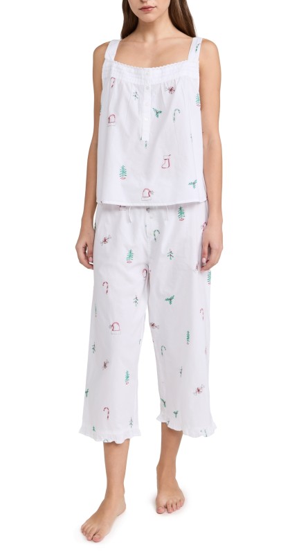 Printfresh Back To Bed Cropped Pants PJ Set Embroidered Sweet Wishes/Cld