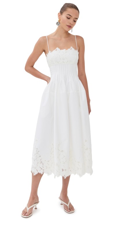 SIMKHAI Lilianna Sleeveless Lace Midi Dress White Multi