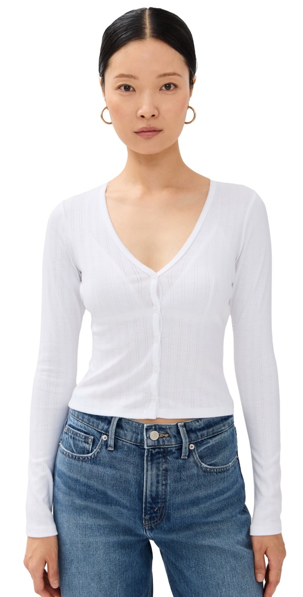 Good American Pointelle Cardigan White001