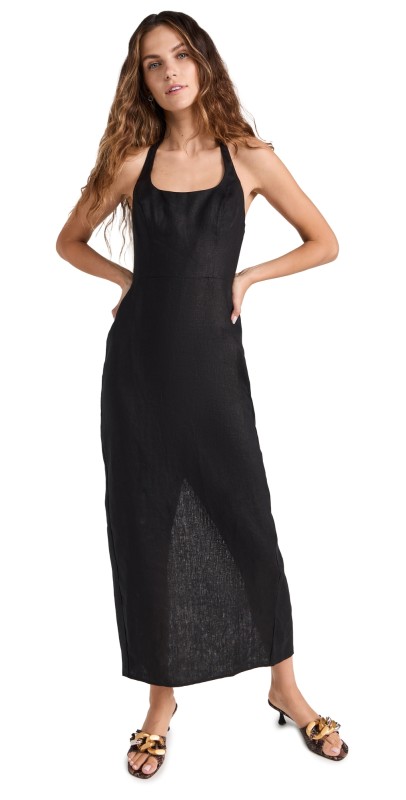 Reformation Yana Linen Midi Dress Black