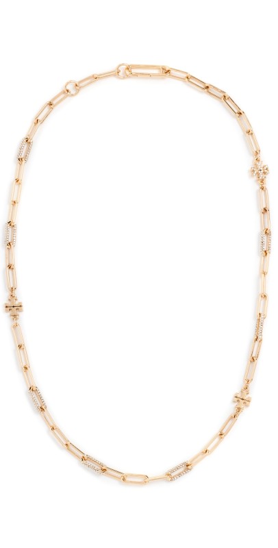 Tory Burch Good Luck Chain Pave Necklace Tory Gold/Crystal