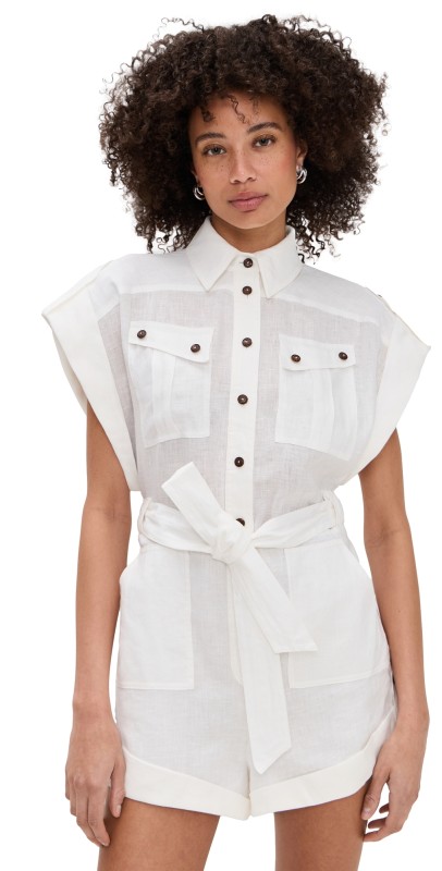 Zimmermann Rhiannon Cuffed Romper Ivory