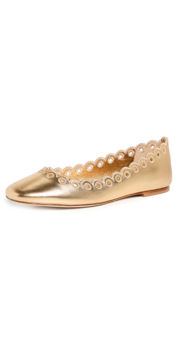 Larroudé Meghan Broderie Ballet Flats Gold