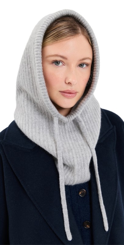 White & Warren Cashmere Ribbed Balaclava Grey Heather