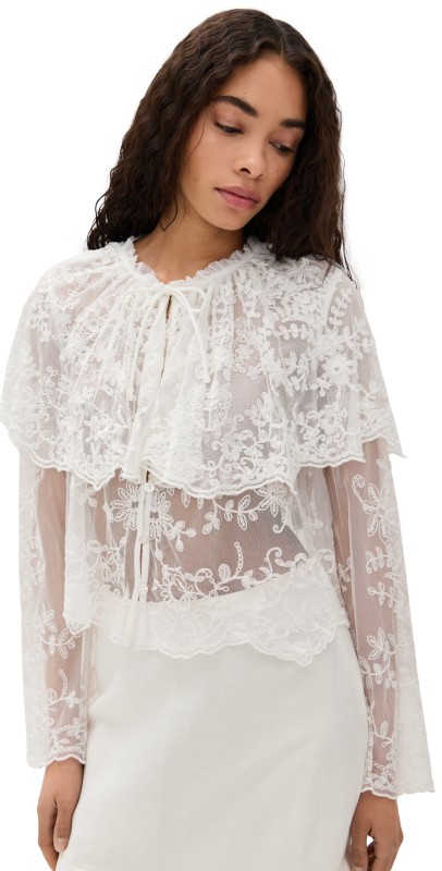 Sea Marja Embroidery Capelet Blouse Pearl