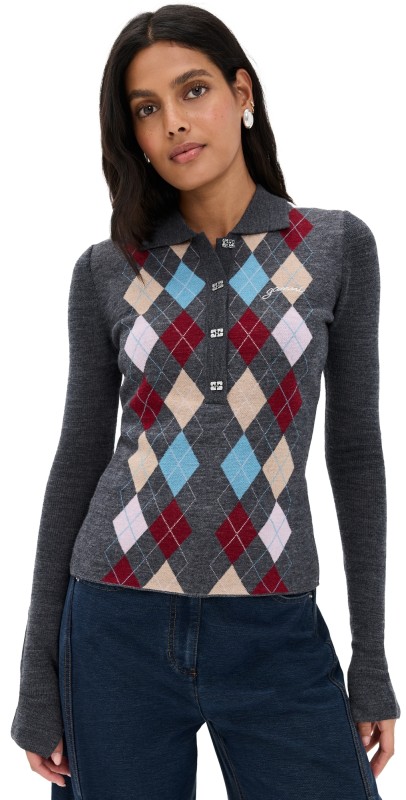 GANNI Fine Merino Jacquard Polo Paloma