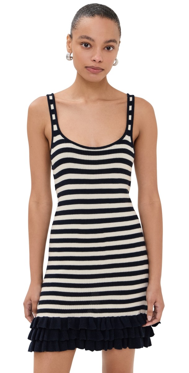 Brandon Maxwell Knit Tank Mini Dress Navy And White Stripe