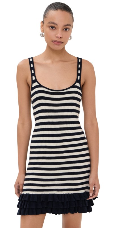 Brandon Maxwell Knit Tank Mini Dress Navy And White Stripe