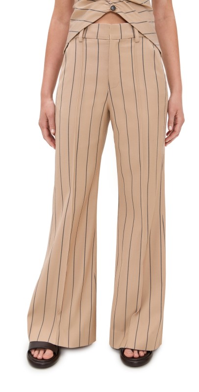 Rosie Assoulin Paneled and Piped Flare Pants Cappuccino