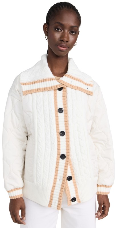 Avec Les Filles Shearling Bomber Jacket Ivory