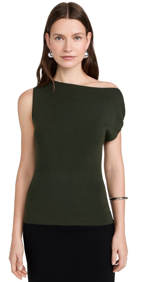 St. Agni Asymmetric Knit Top Basil