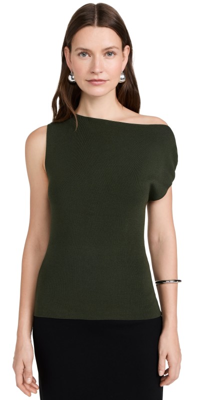 St. Agni Asymmetric Knit Top Basil