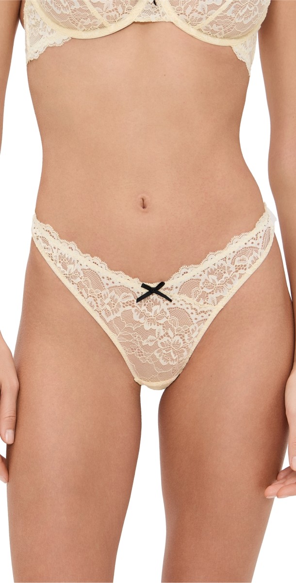 Fleur du Mal Bianca Lace Thong Buttercup