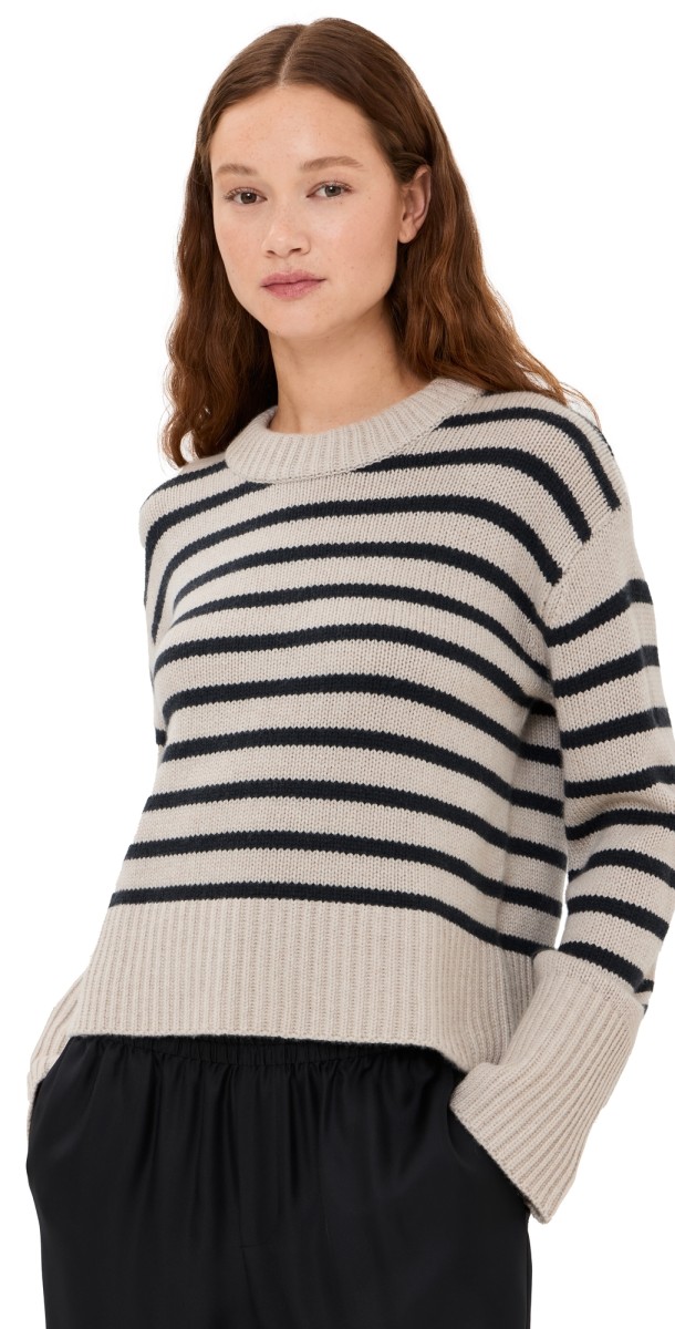 LISA YANG Sony Stripes Cashmere Sweater Sand/Ink Stripes