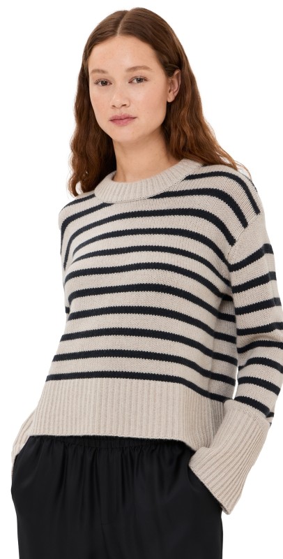 LISA YANG Sony Stripes Cashmere Sweater Sand/Ink Stripes