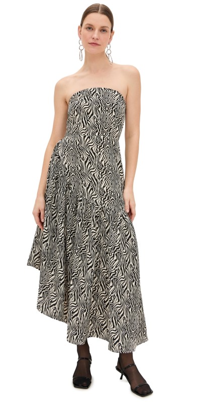 endless rose Strapless Asymmetrical Maxi Dress Ivory/Black
