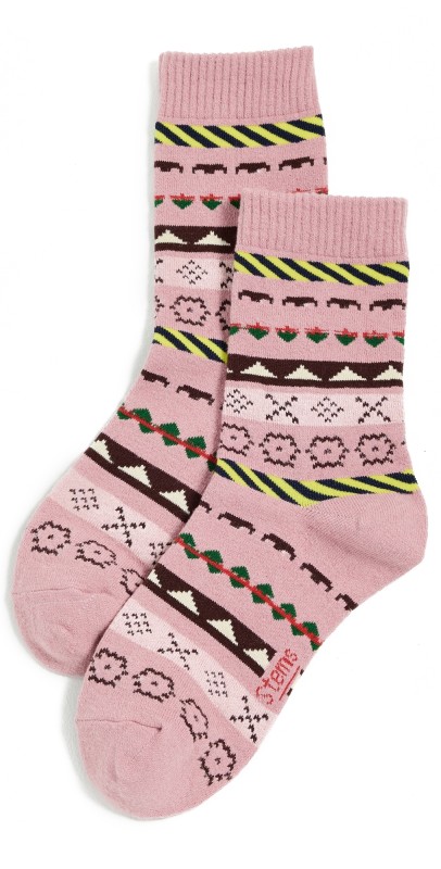 Stems Leah Striped Winter Socks Pink