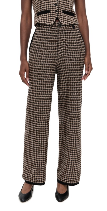 Guest in Residence Cashmere Houndstooth Tailored Trousers Black/Dune