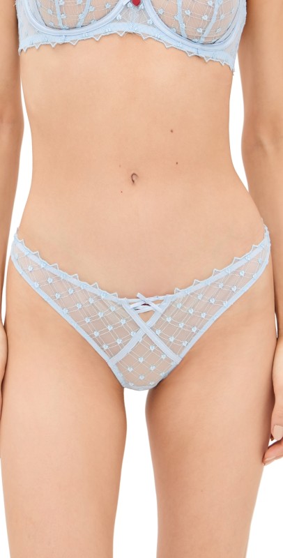 Fleur du Mal Love Lock Embroidery Thong Forget Me Not