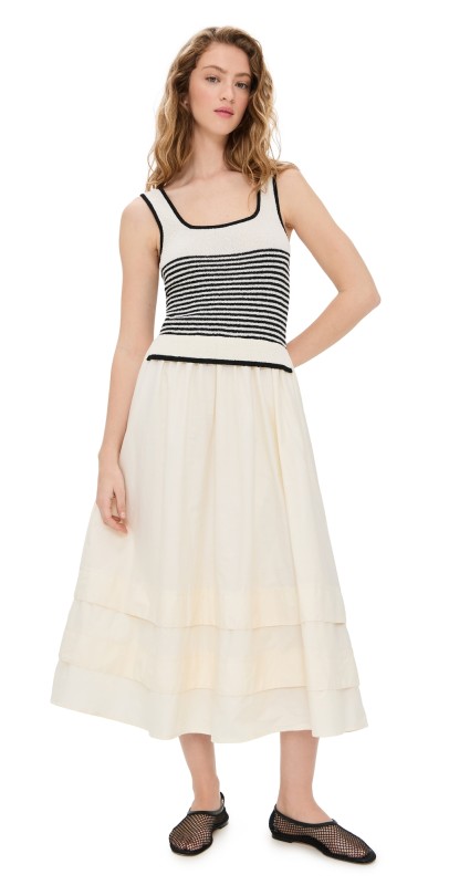 Moon River Striped Knit Top Midi Dress Cream