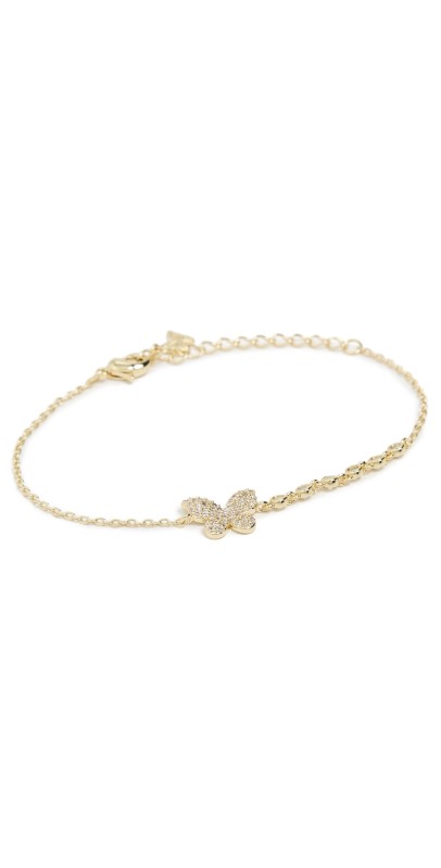 By Adina Eden Pave Butterfly x Cubic Zirconia Embedded Chain Bracelet Gold