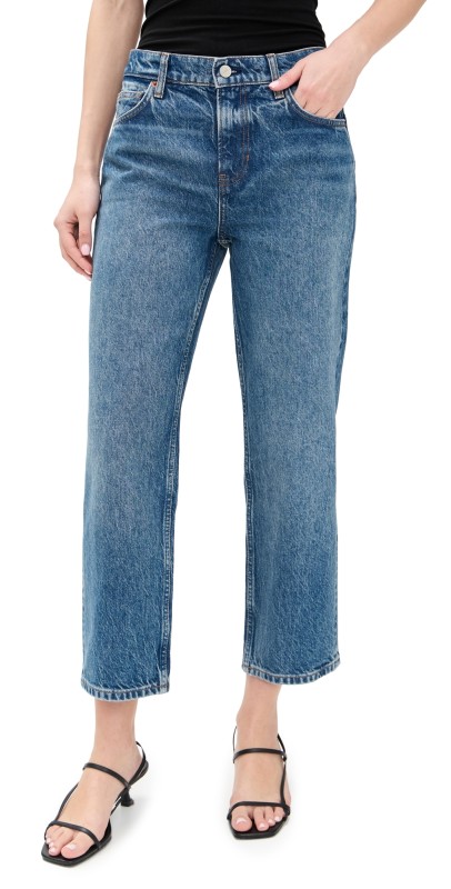 Reformation Arleth Mid Rise Straight Leg Cropped Jeans Pelican