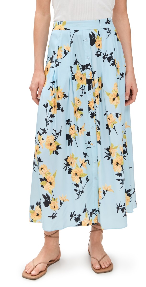 La Ligne Button Down Midi Skirt Goldenrod/Blue Floral