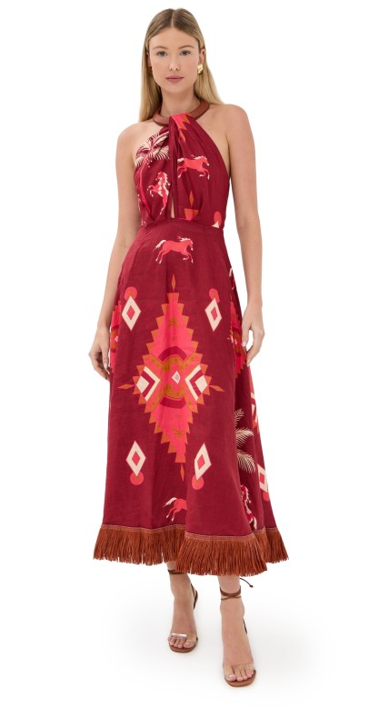 Johanna Ortiz Western Elements Ankle Dress Wine/Pink/Camel