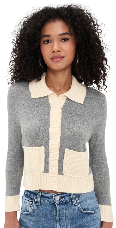 RE/DONE Pearl Contrast Cardigan Heather Grey Ivory