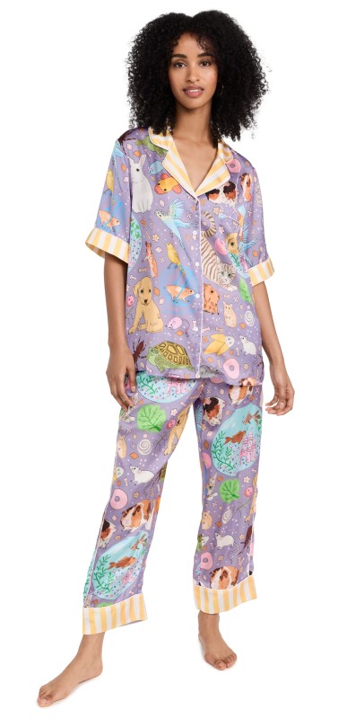 Karen Mabon Pets Short Sleeve with Long Trousers Pj Set Purple