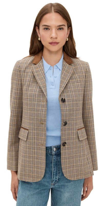 rag & bone Evia Plaid Blazer Tan Multi