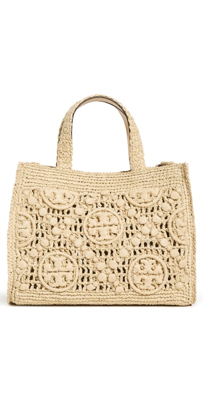Tory Burch T Monogram Raffia Square Tote Natural