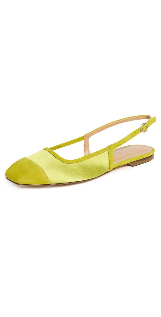 AEYDE Geraldine Satin Suede Cap Flats Chartreuse
