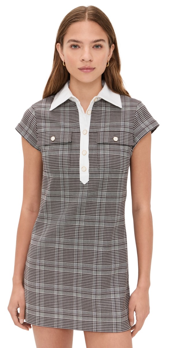 alice + olivia Darby Collared Mini Dress Dark Chocolate/Off White