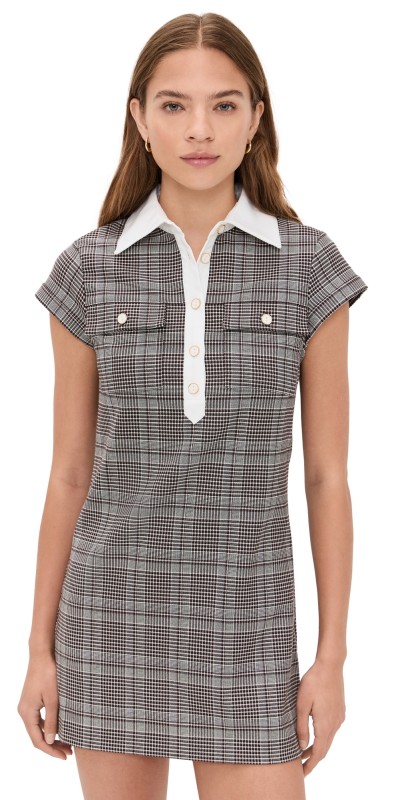 alice + olivia Darby Collared Mini Dress Dark Chocolate/Off White