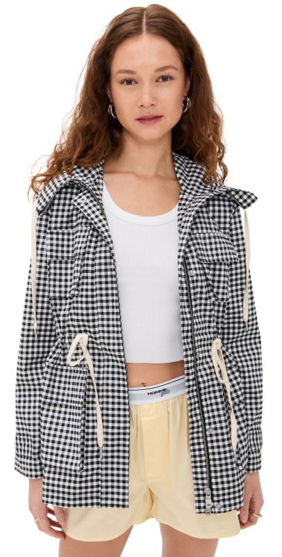 Avec Les Filles Patch Pocket Anorak Jacket Black-White Gingham