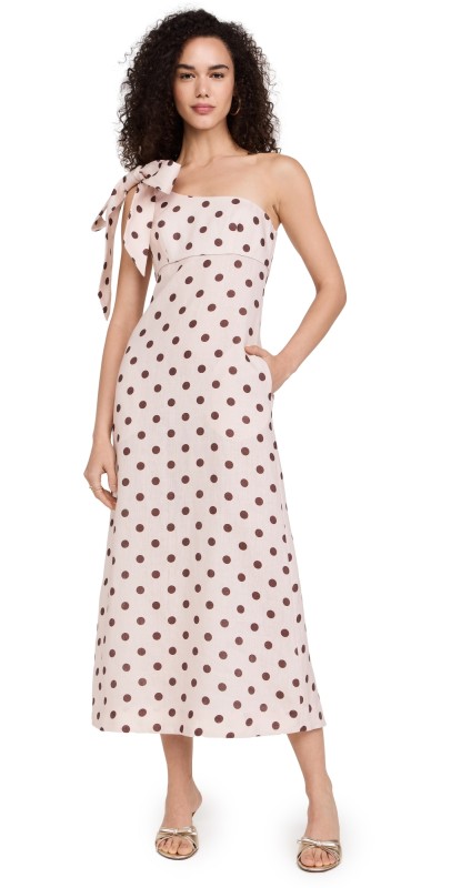 Zimmermann Acacia One Shoulder Midi Dress Cream/Tan Dot