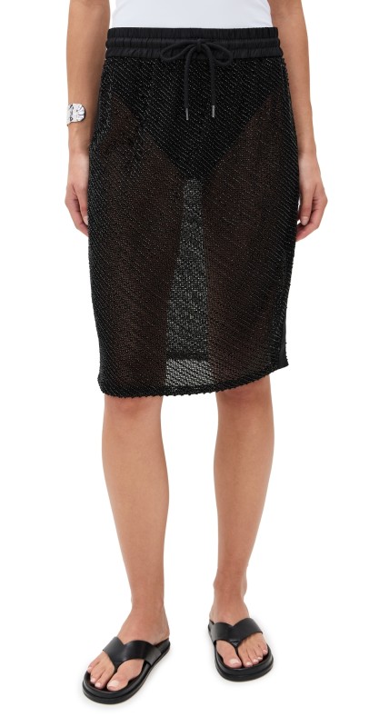 St. Agni Glass Beaded Mesh Skirt Jet Black