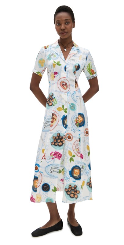 Lingua Franca Lampi Button Down Dress Patmos Print