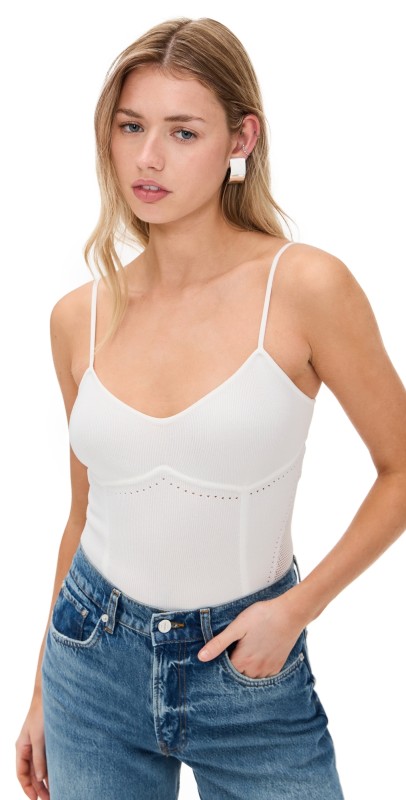 Fleur du Mal Knit Underbust Cami Thong Bodysuit Ivory