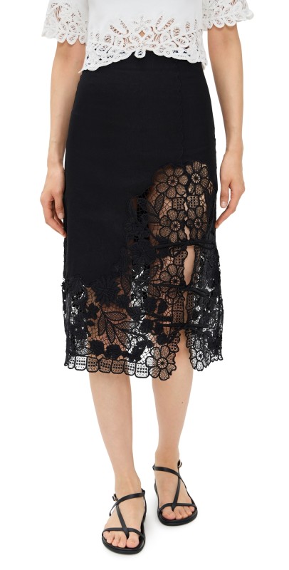 Sea Katharine Embroidery Tie Skirt Black