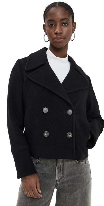 Vince Boiled Wool Cropped Peacoat Black