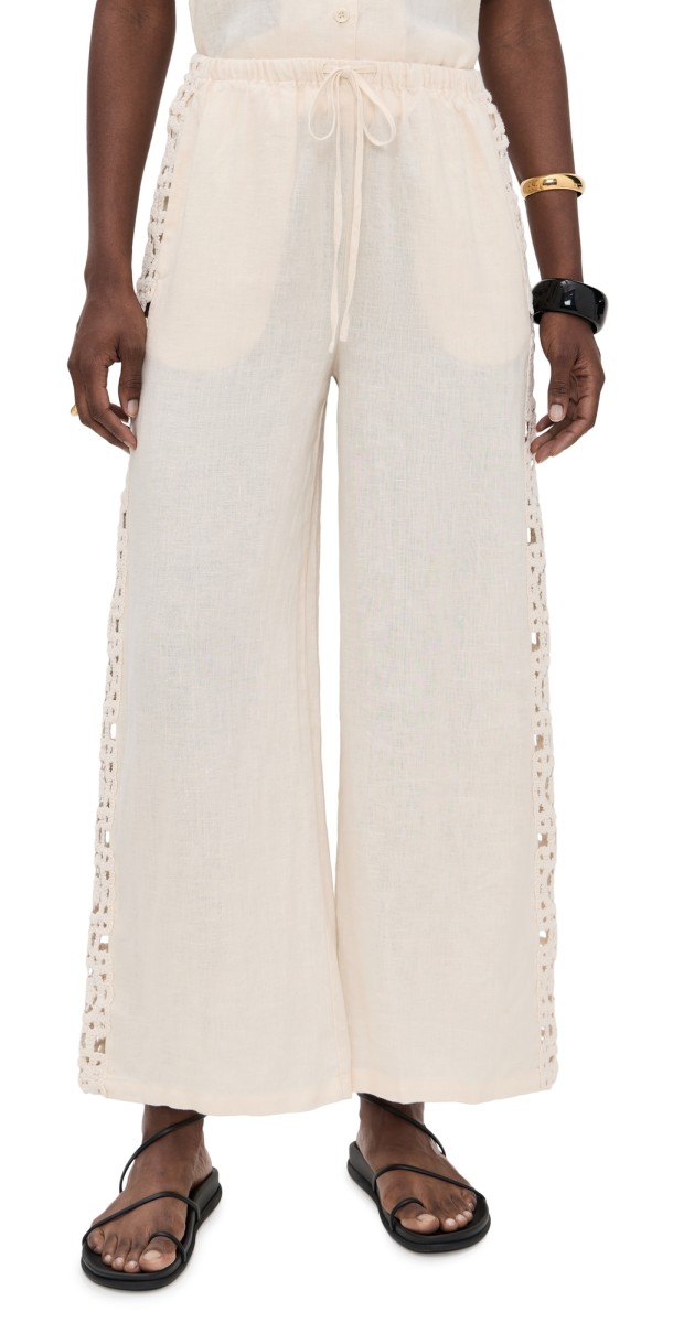 Little Lies Side Crochet Pants Cream