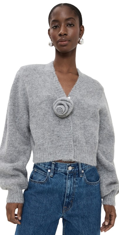 ROTATE Knit Cropped Cardigan Grey Melange