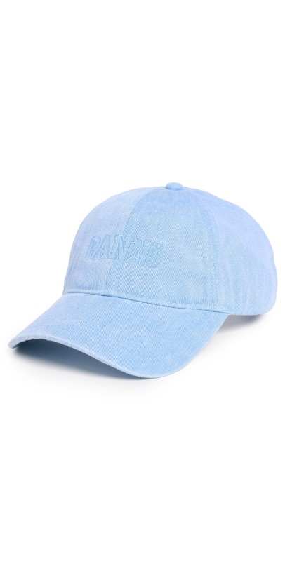 GANNI Embroidered Logo Denim Baseball Cap Baby Blu