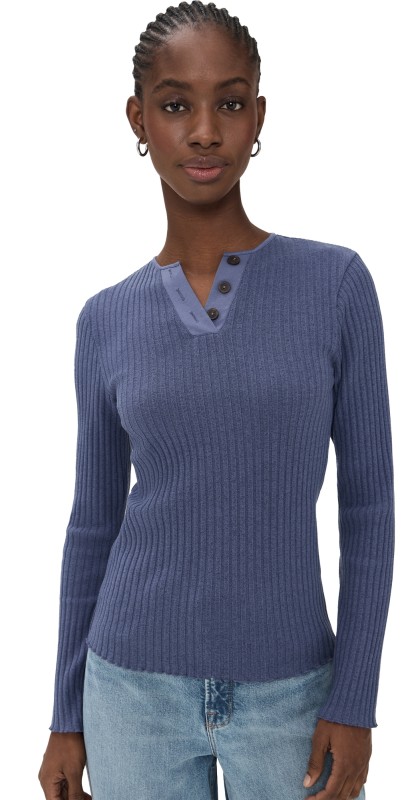 Vince Rib Long Sleeve Henley Dark Periwinkle