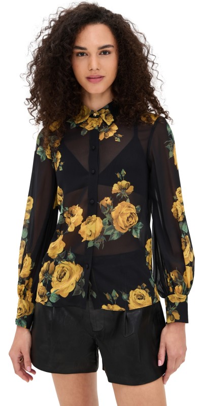 alice + olivia Candace Blouson Sleeve Button Down ROSEHIPS