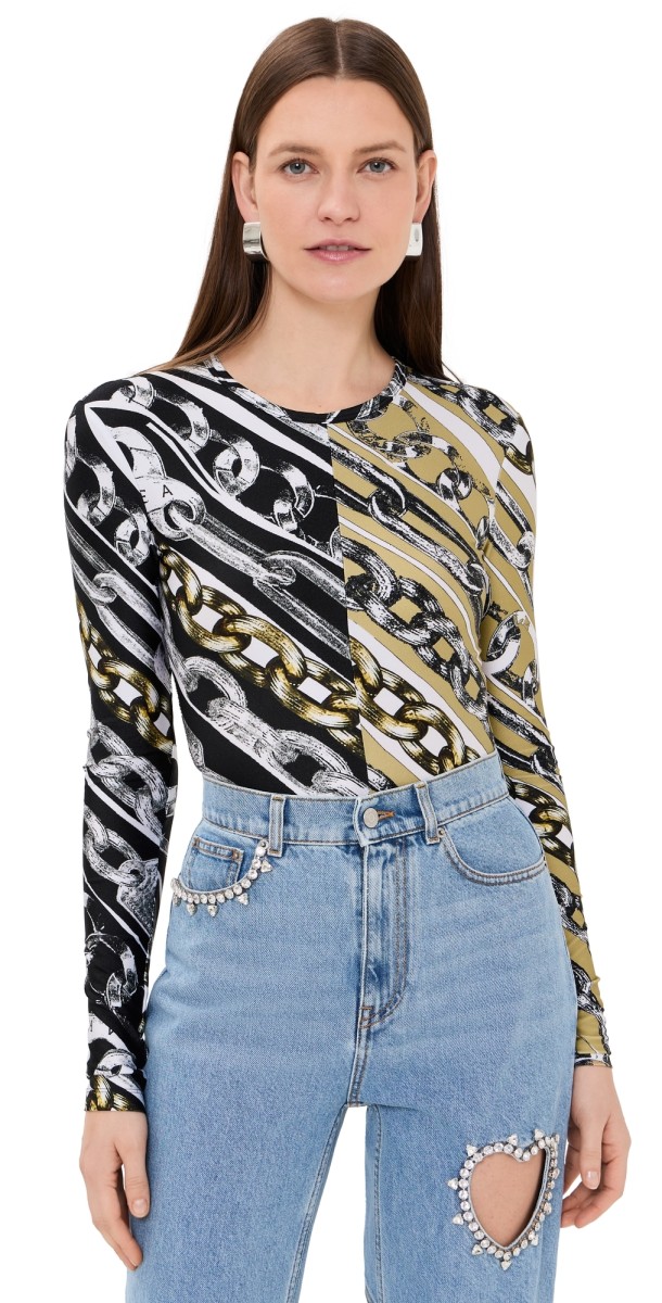 AREA Chain Printed Bodysuit Multi (Black/Beige/White)