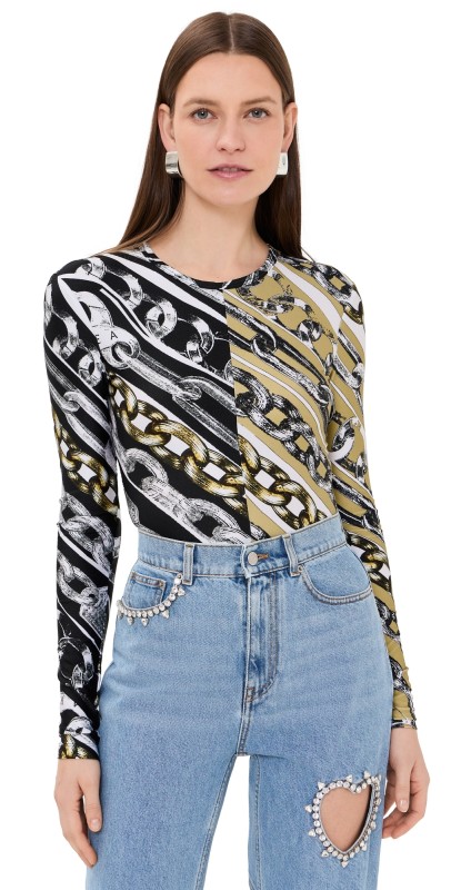 AREA Chain Printed Bodysuit Multi (Black/Beige/White)