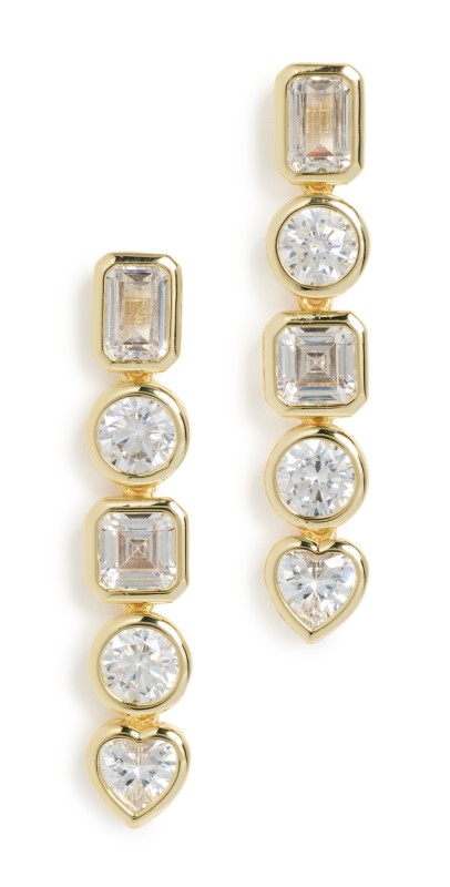 By Adina Eden CZ Multi Shape Bezel Drop Stud Earrings Gold